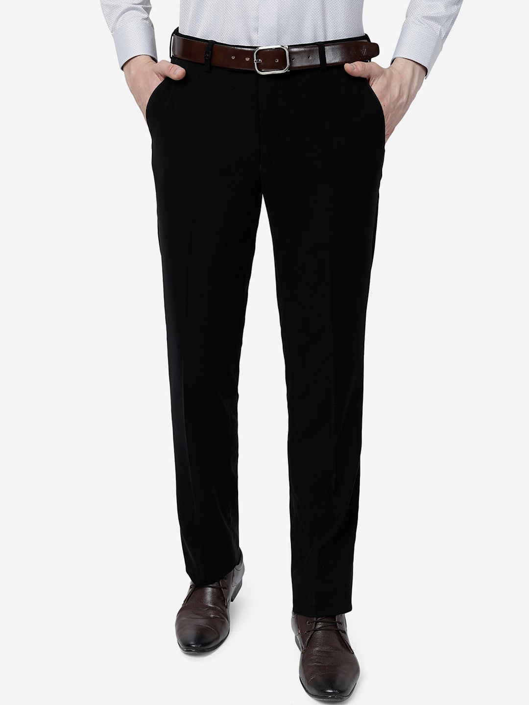 

JB STUDIO Men Slim Fit Mid-Rise Formal Trousers, Black