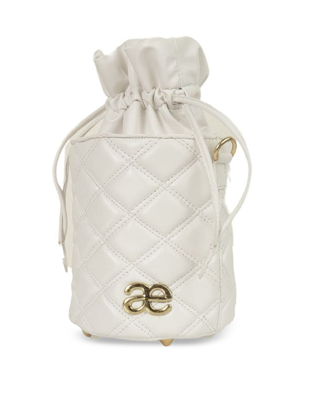 

Aegte Drawstring Closure Quilted Potli Clutch, White