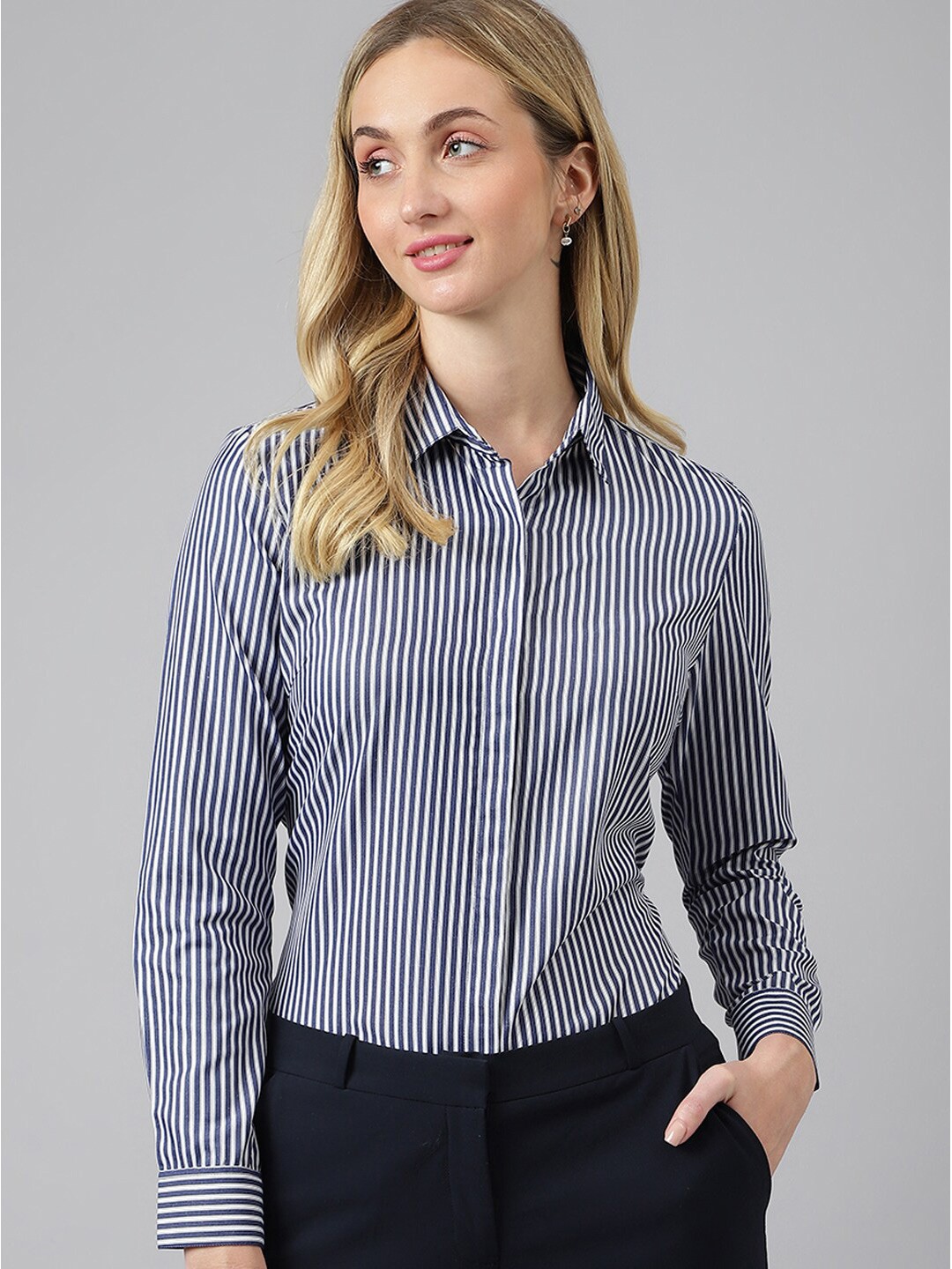 

English Navy Striped Oxford Formal Shirt, Blue