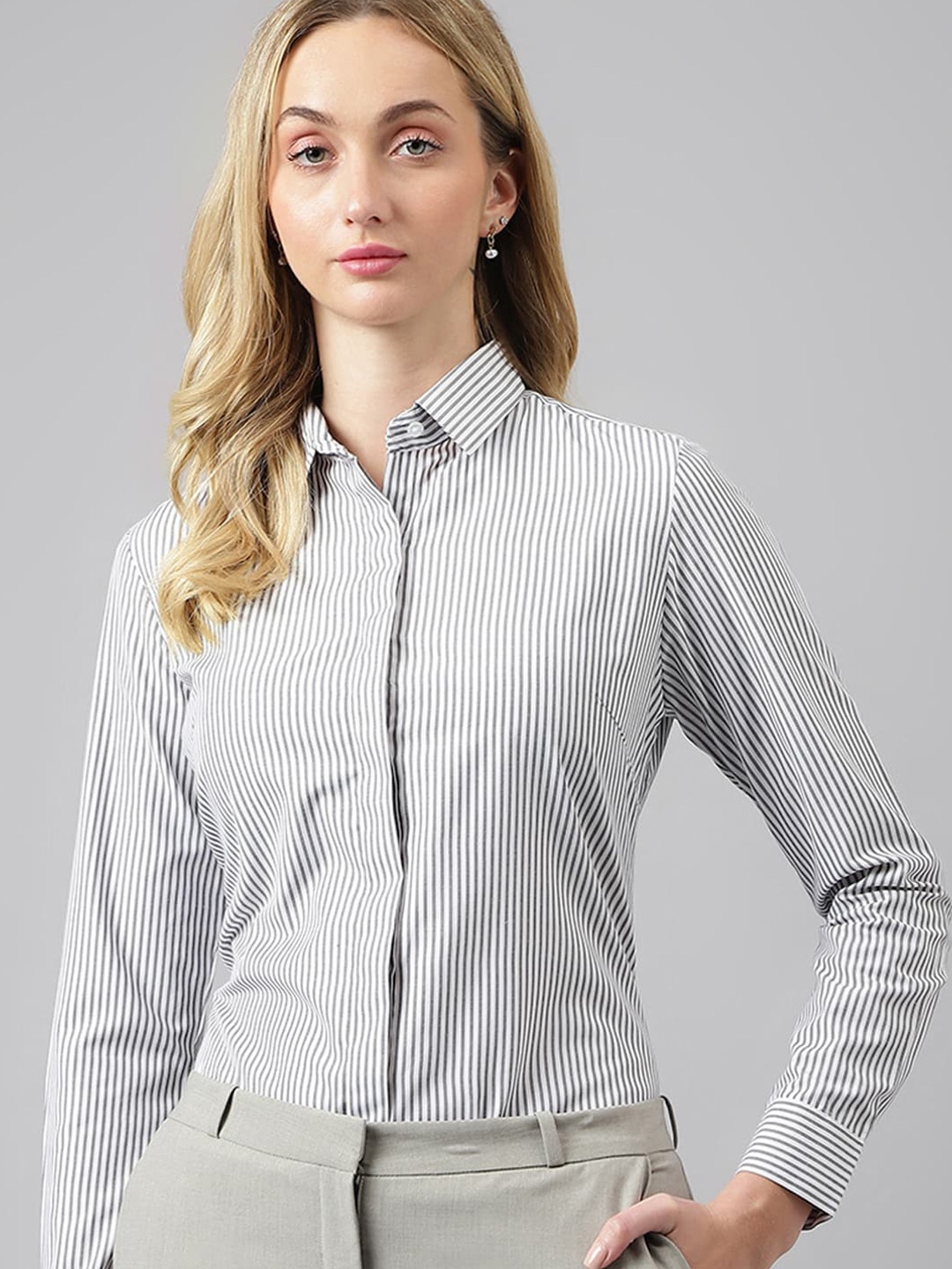 

English Navy Striped Formal Shirt, White