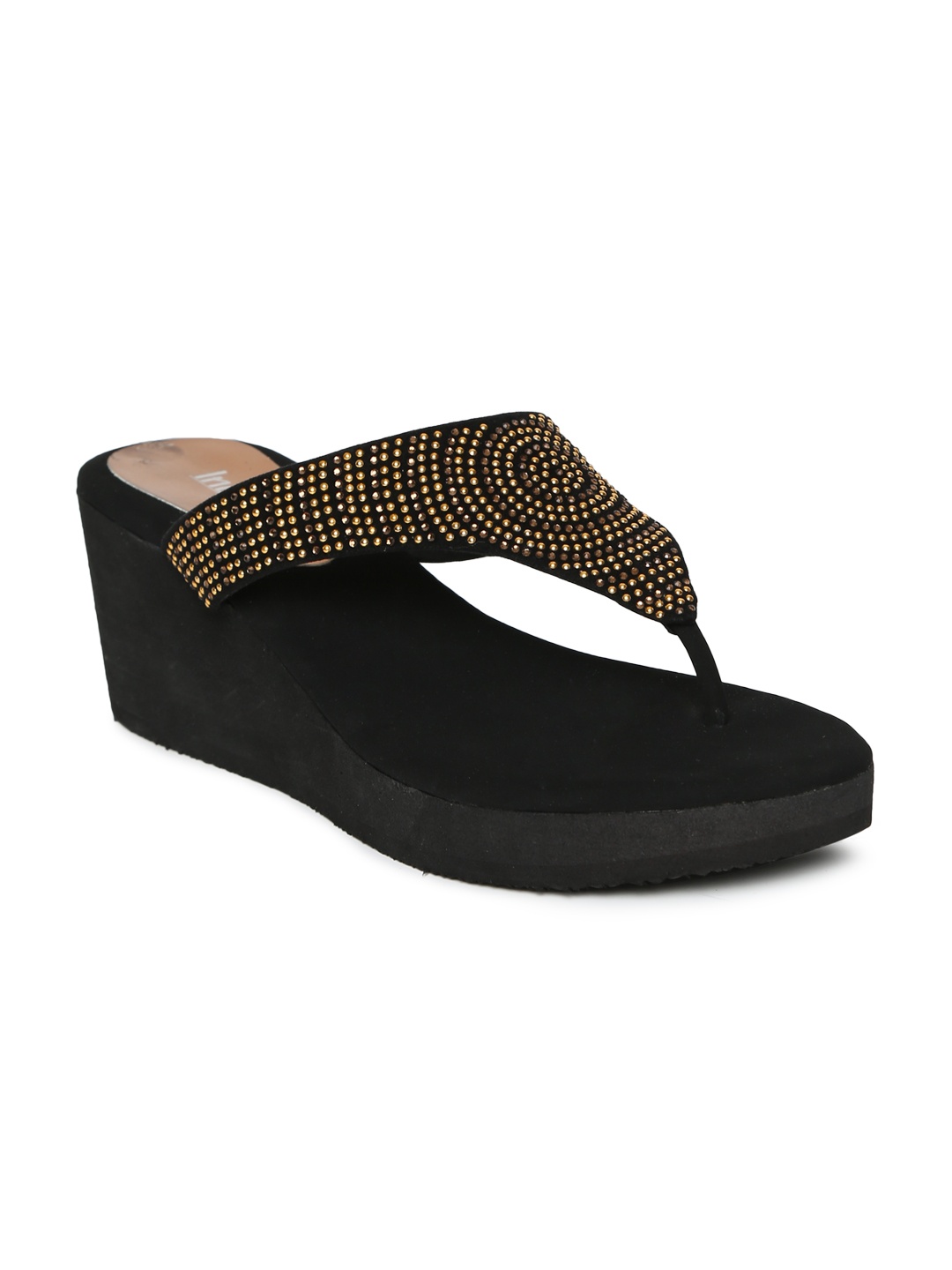 

Inc 5 Women Black & Gold-Toned Embellished Wedges