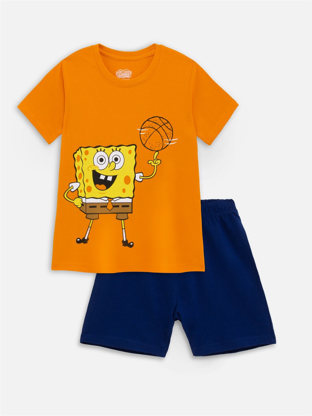 

Nap Chief Kids Printed Pure Cotton Spongebob T-shirt With Shorts, Orange