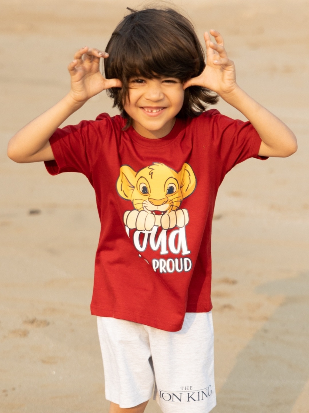 

Nap Chief Kids Lion King Printed Pure Cotton T-shirt With Shorts, Maroon