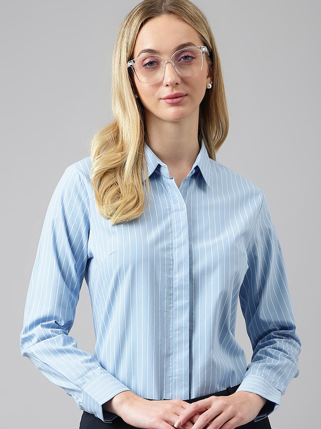 

Hancock Relaxed Vertical Striped Pure Cotton Formal Shirt, Blue