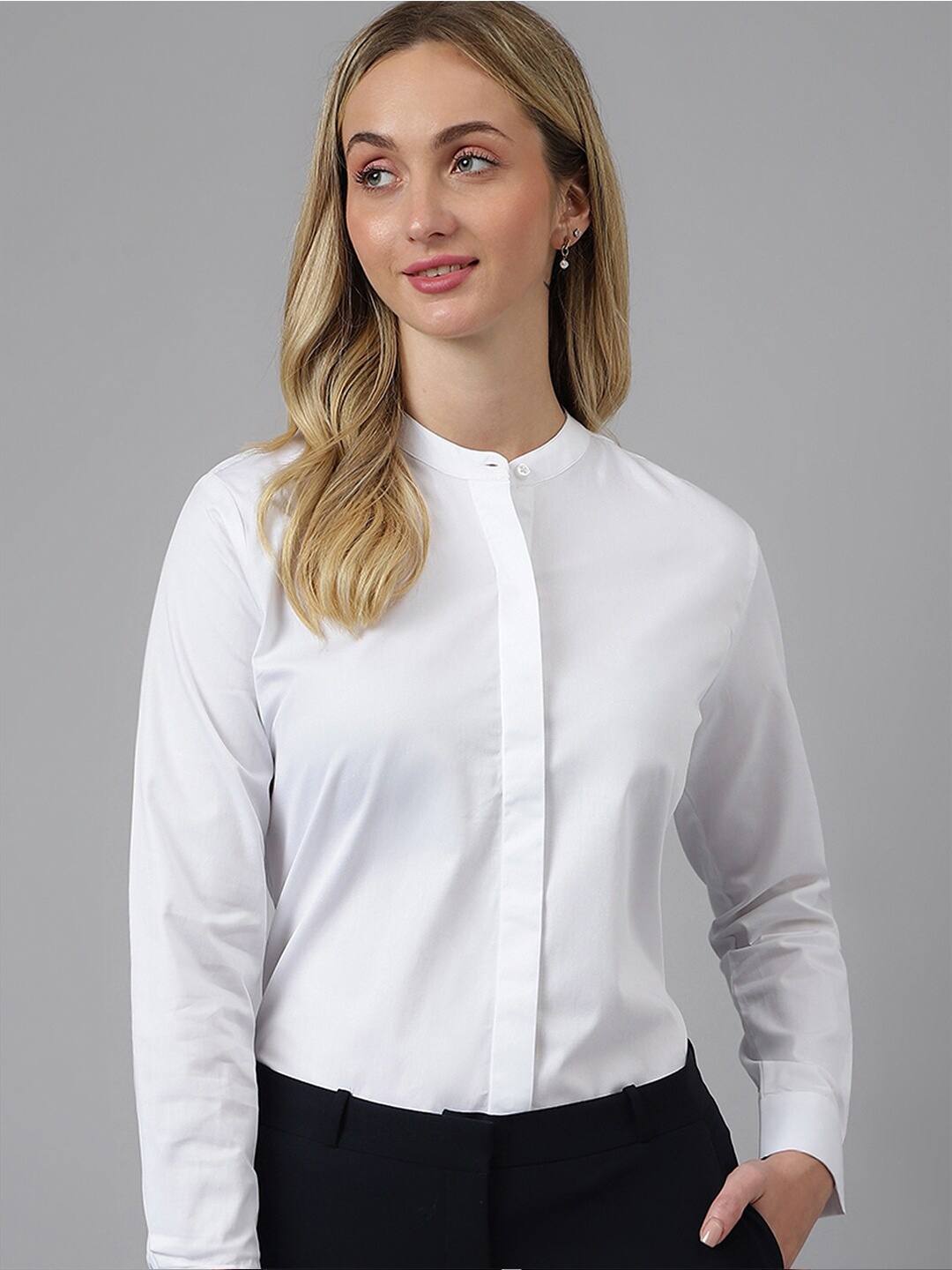 

Hancock Band Collar Twill Pure Cotton Formal Shirt, White