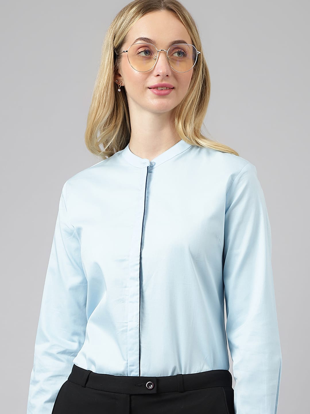 

Hancock Mandarin Collar Twill Pure Cotton Formal Shirt, Blue