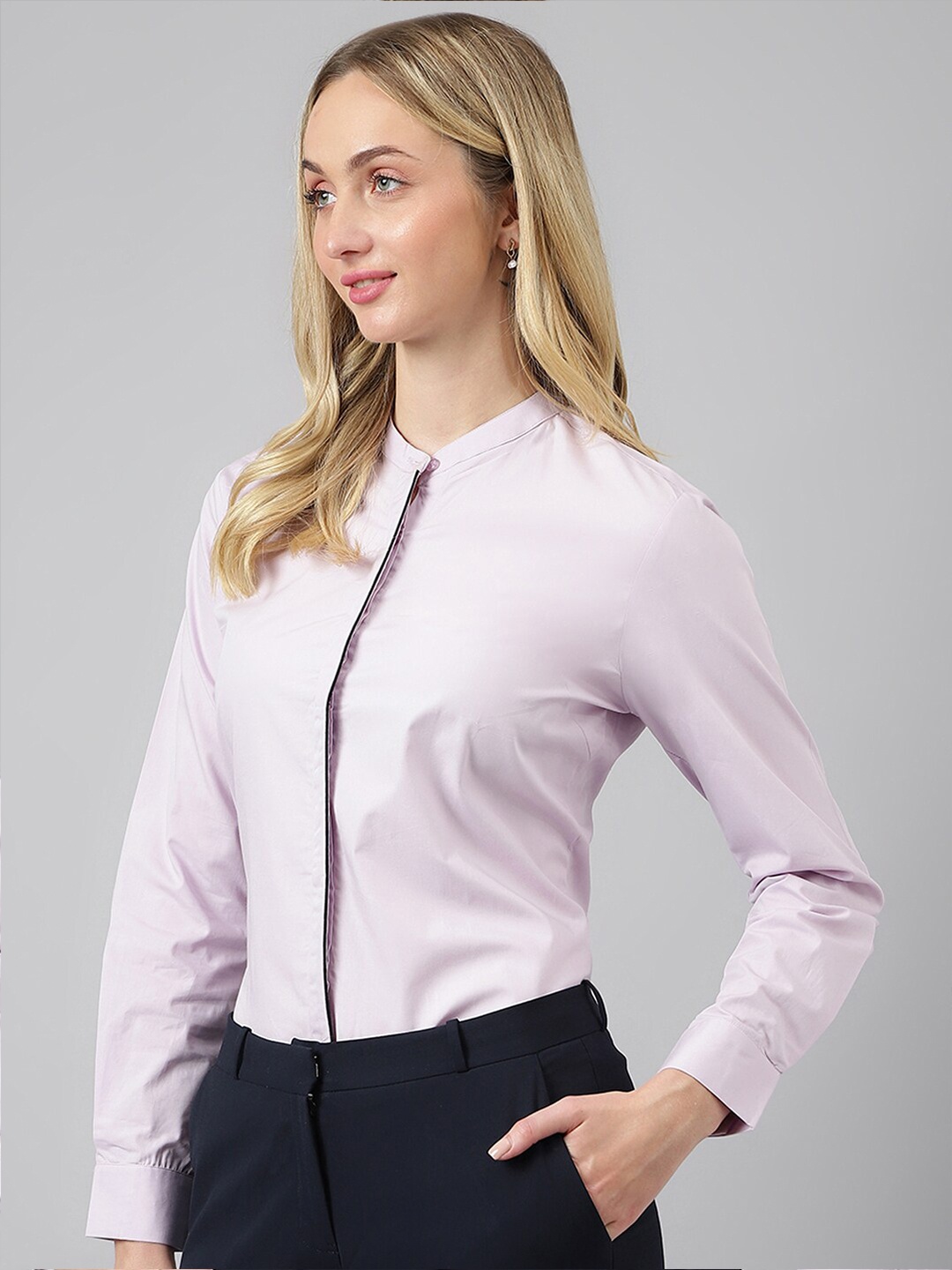 

Hancock Mandarin Collar Pure Cotton Regular Fit Formal Shirt, Lavender