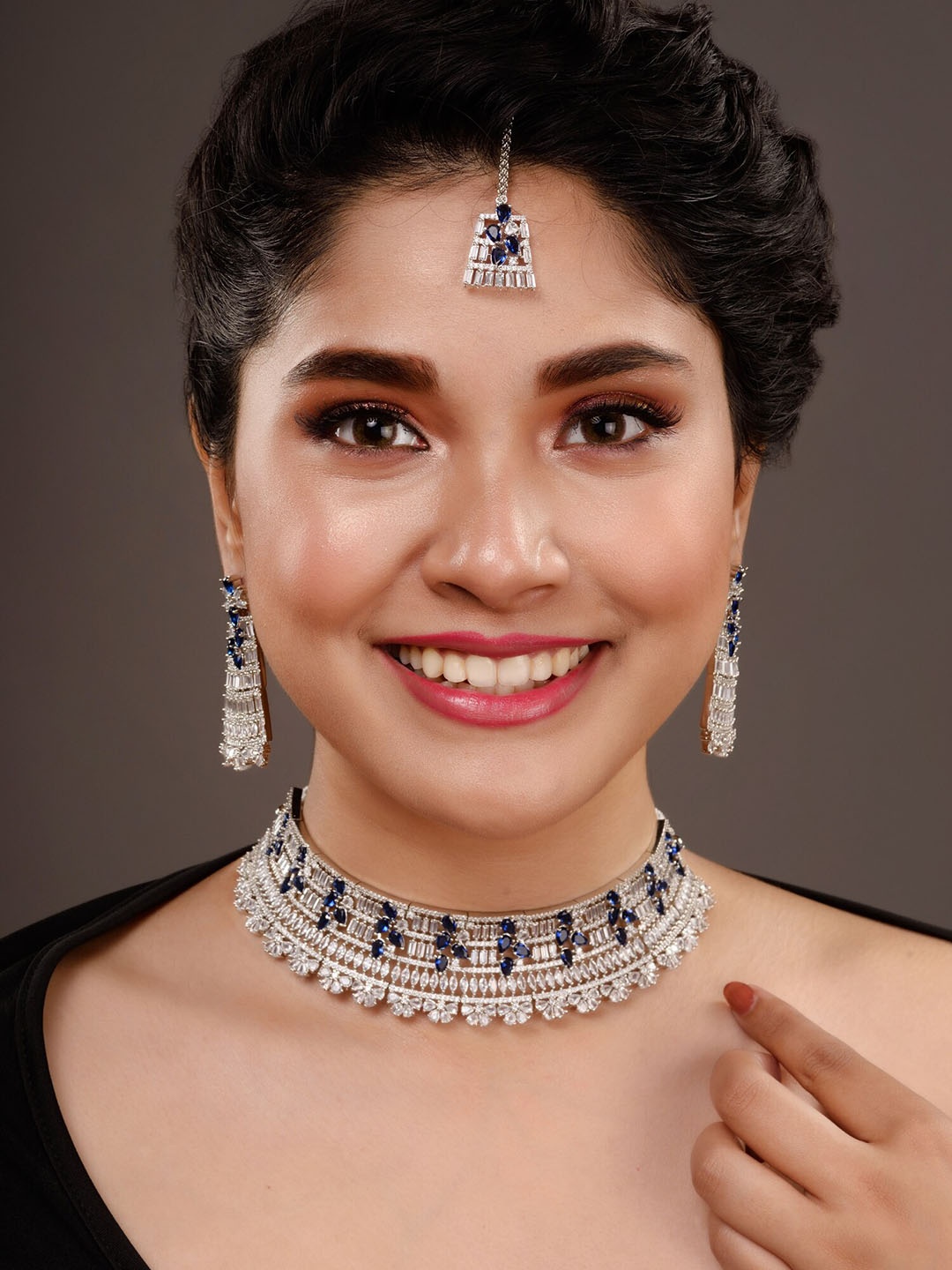 

Saraf RS Jewellery Silver-Plated AD-Studded Jewellery Set, White