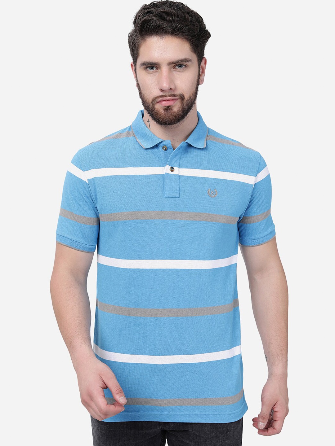 

Greenfibre Striped Polo Collar T-shirt, Blue