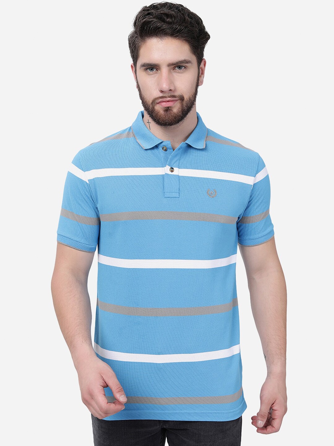 

Greenfibre Striped Polo Collar T-shirt, Blue