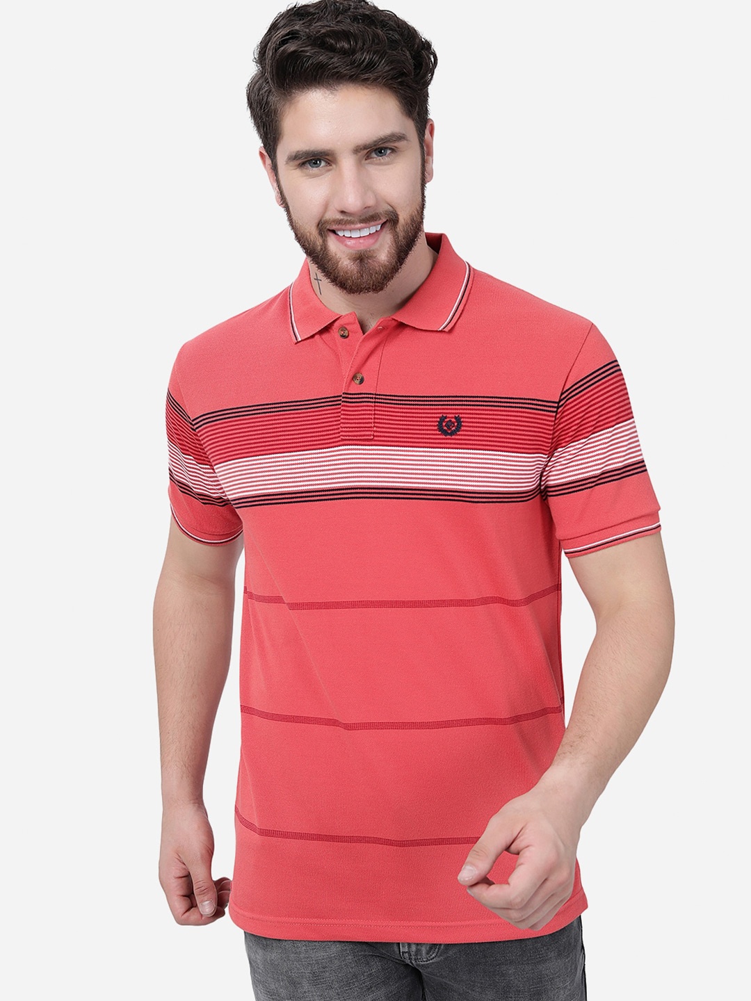 

Greenfibre Striped Polo Collar T-shirt, Orange