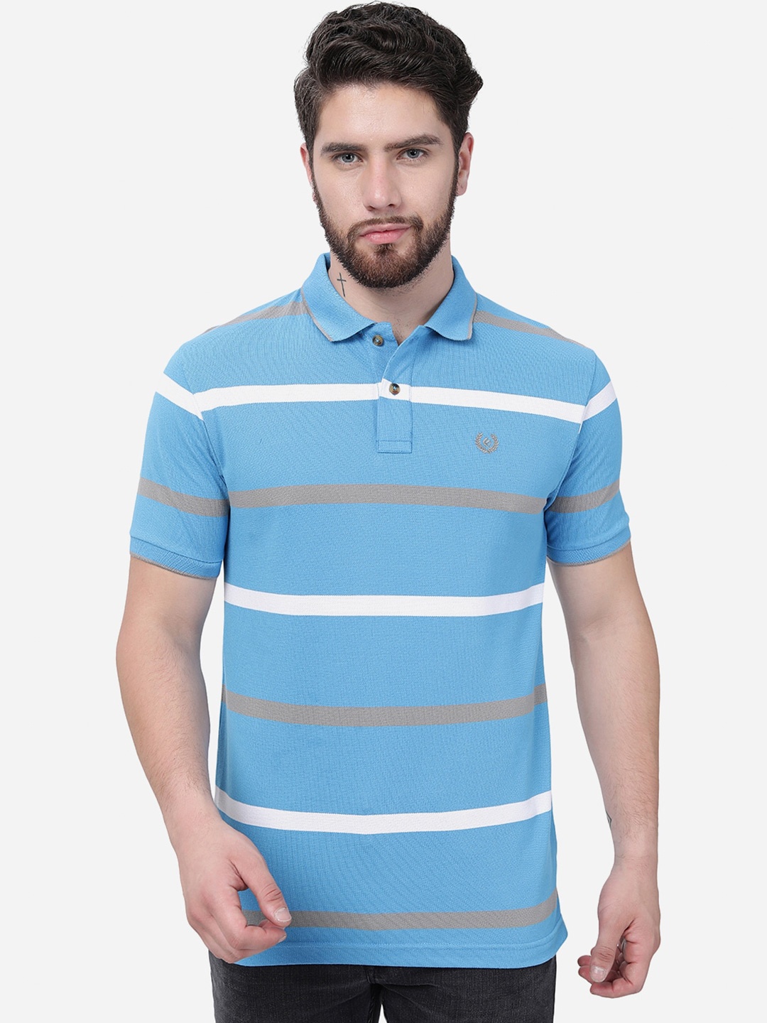 

Greenfibre Striped Polo Collar T-shirt, Blue