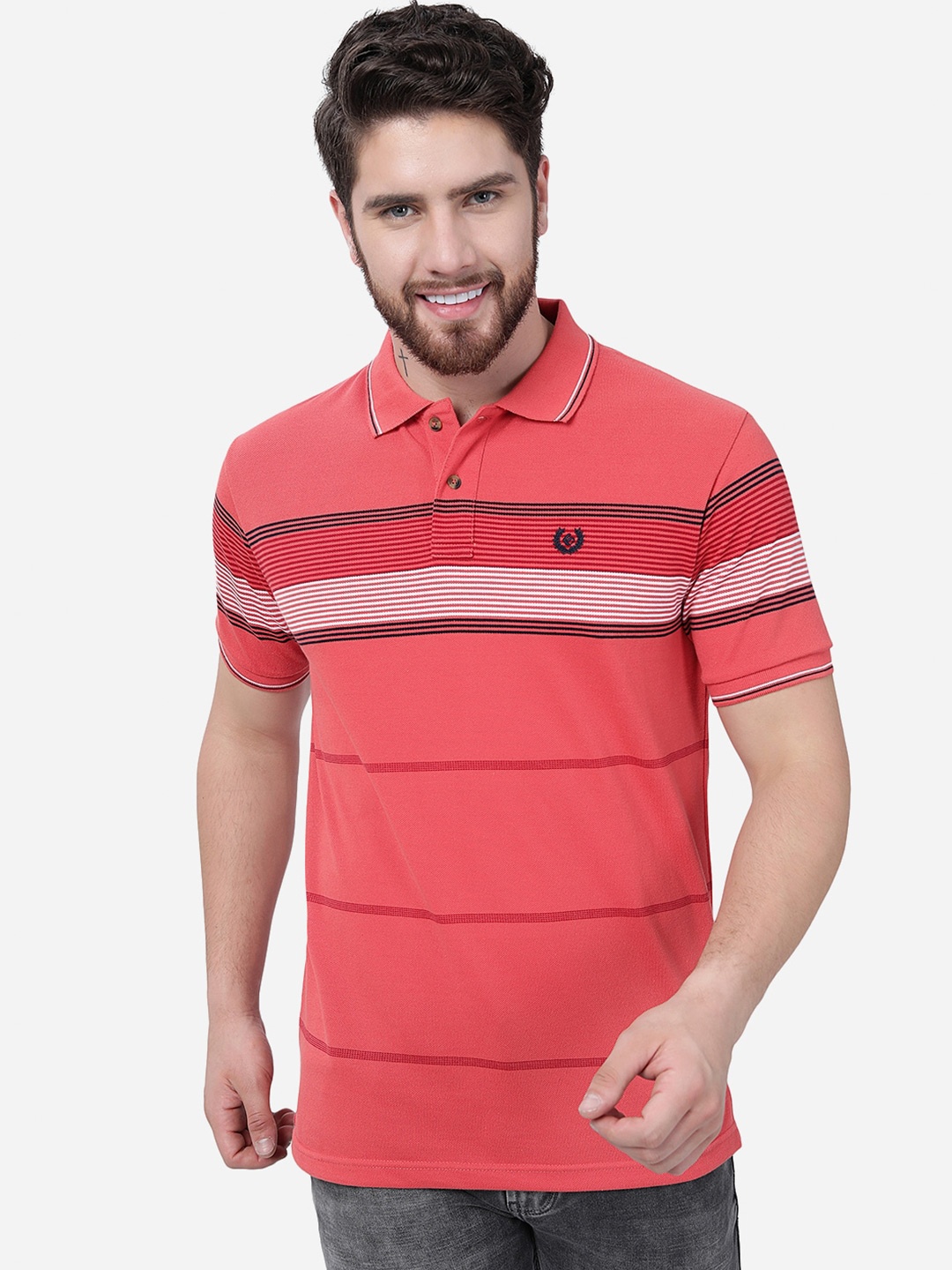 

Greenfibre Striped Polo Collar T-shirt, Orange