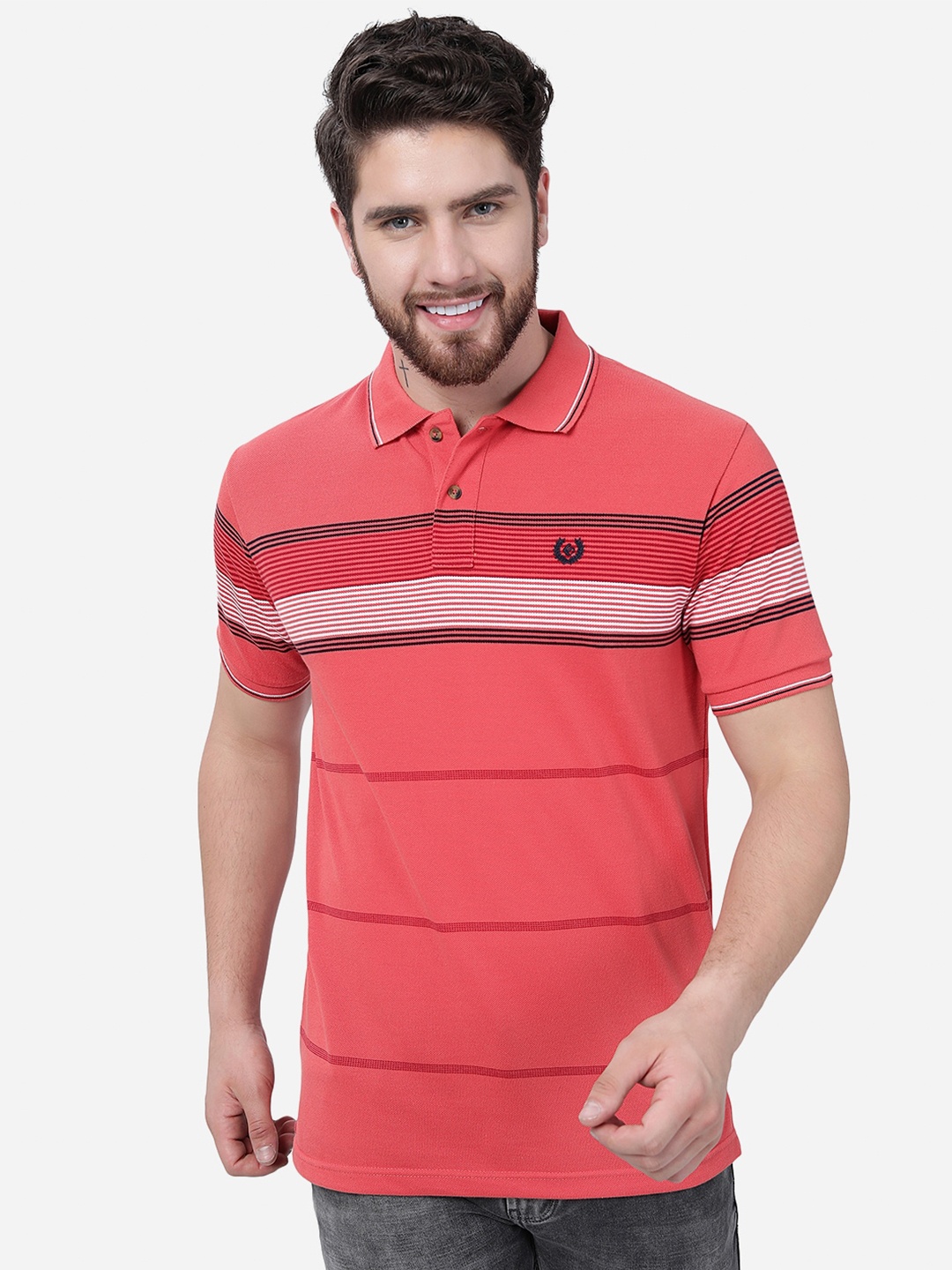 

Greenfibre Striped Polo Collar T-shirt, Orange