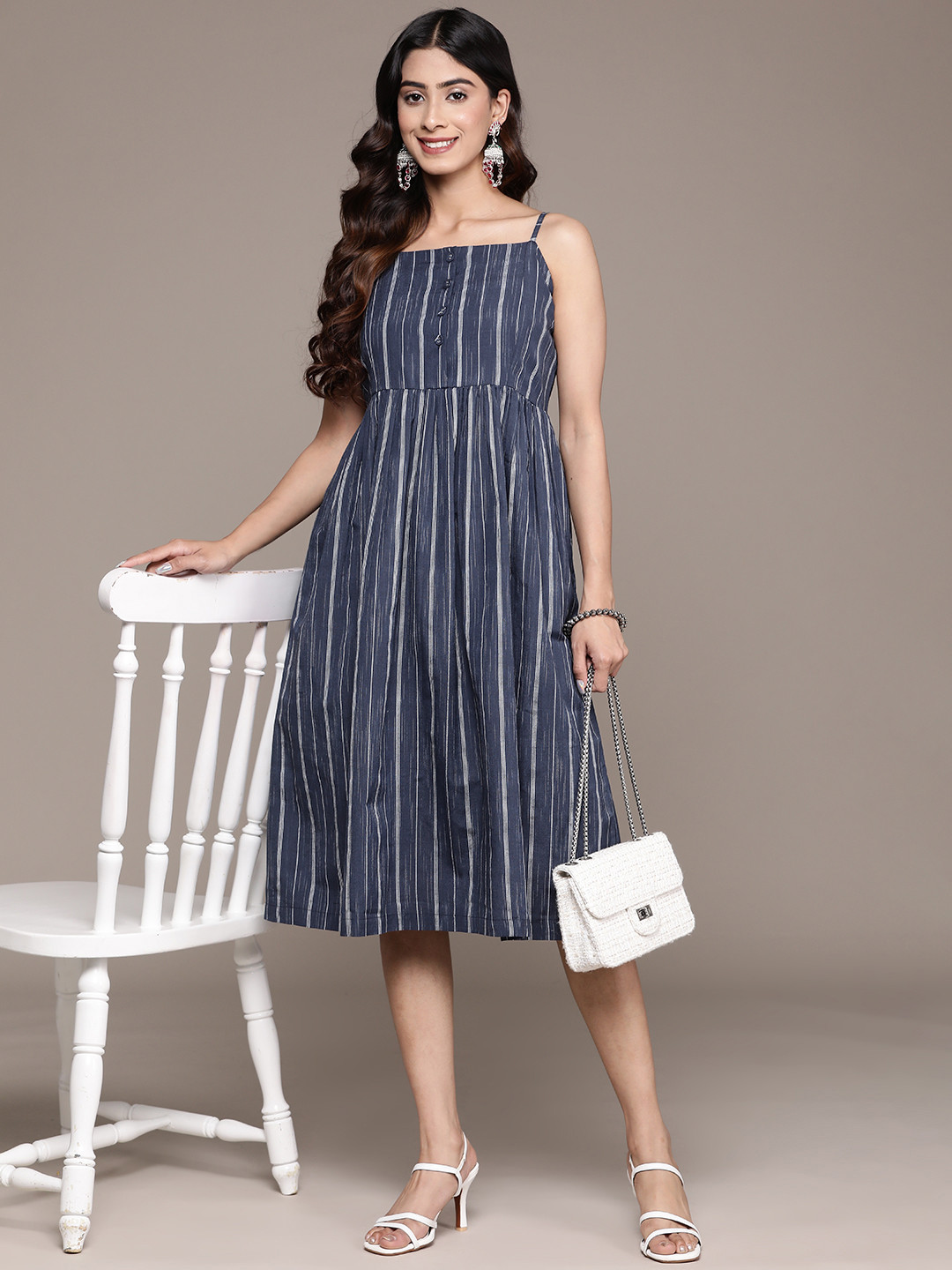 

Anubhutee Striped A-Line Midi Dress, Blue