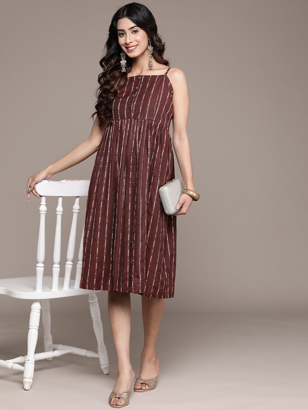 

Anubhutee Print A-Line Cotton Midi Dress, Burgundy