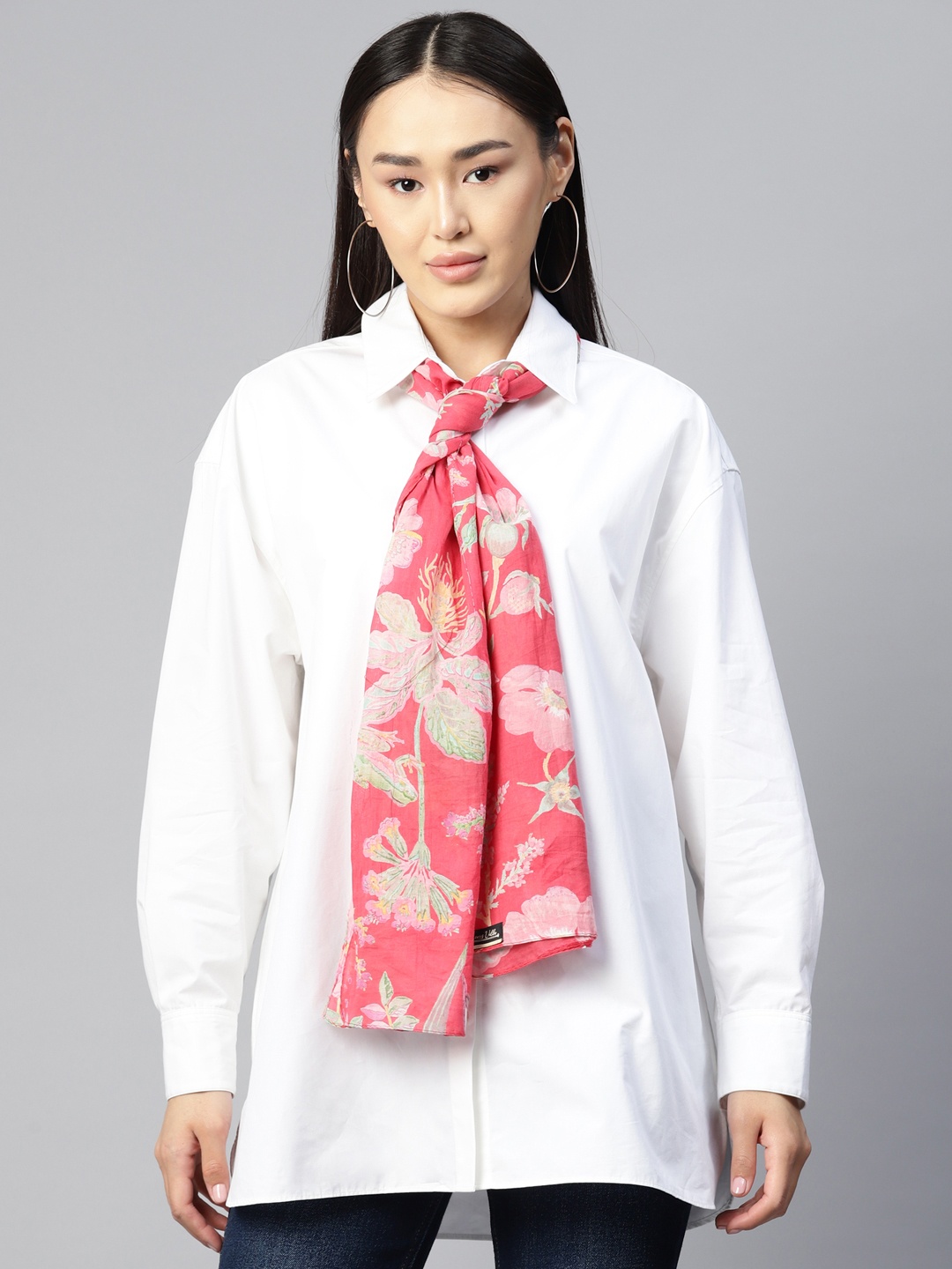 

WEAVERS VILLA Floral Printed Cotton Stole, Pink