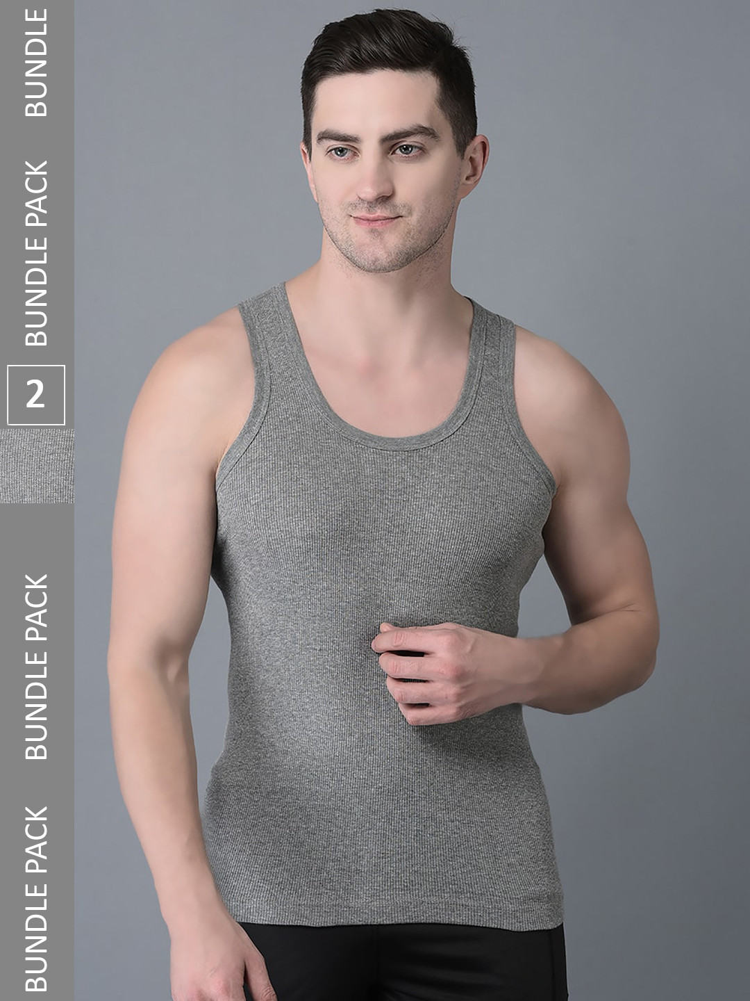

Dollar Bigboss Men Solid Pack of 2 Cotton Vest, Grey