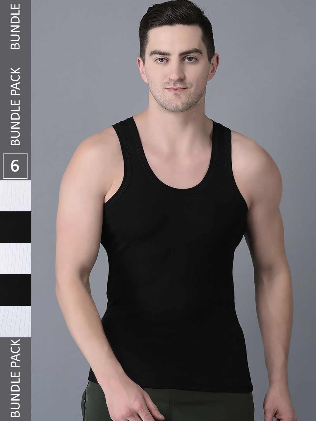 

Dollar Bigboss Men Solid Pack of 6 Cotton Vests MBVE-07-HTCH-BLK-WHT-PO6, White