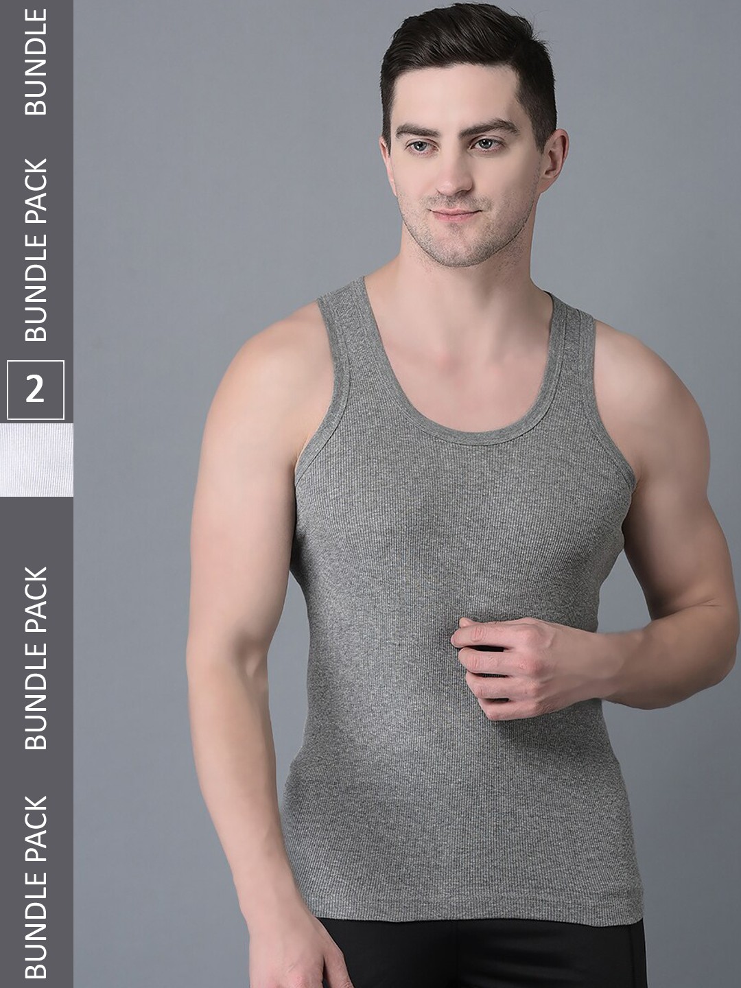 

Dollar Bigboss Men Solid Pack of 2 Cotton Vest MBVE-06-DRBY-WHT-GM-PO2, Grey