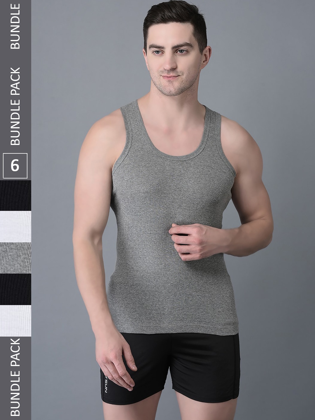 

Dollar Bigboss Men Solid Pack of 6 Cotton Vest, White