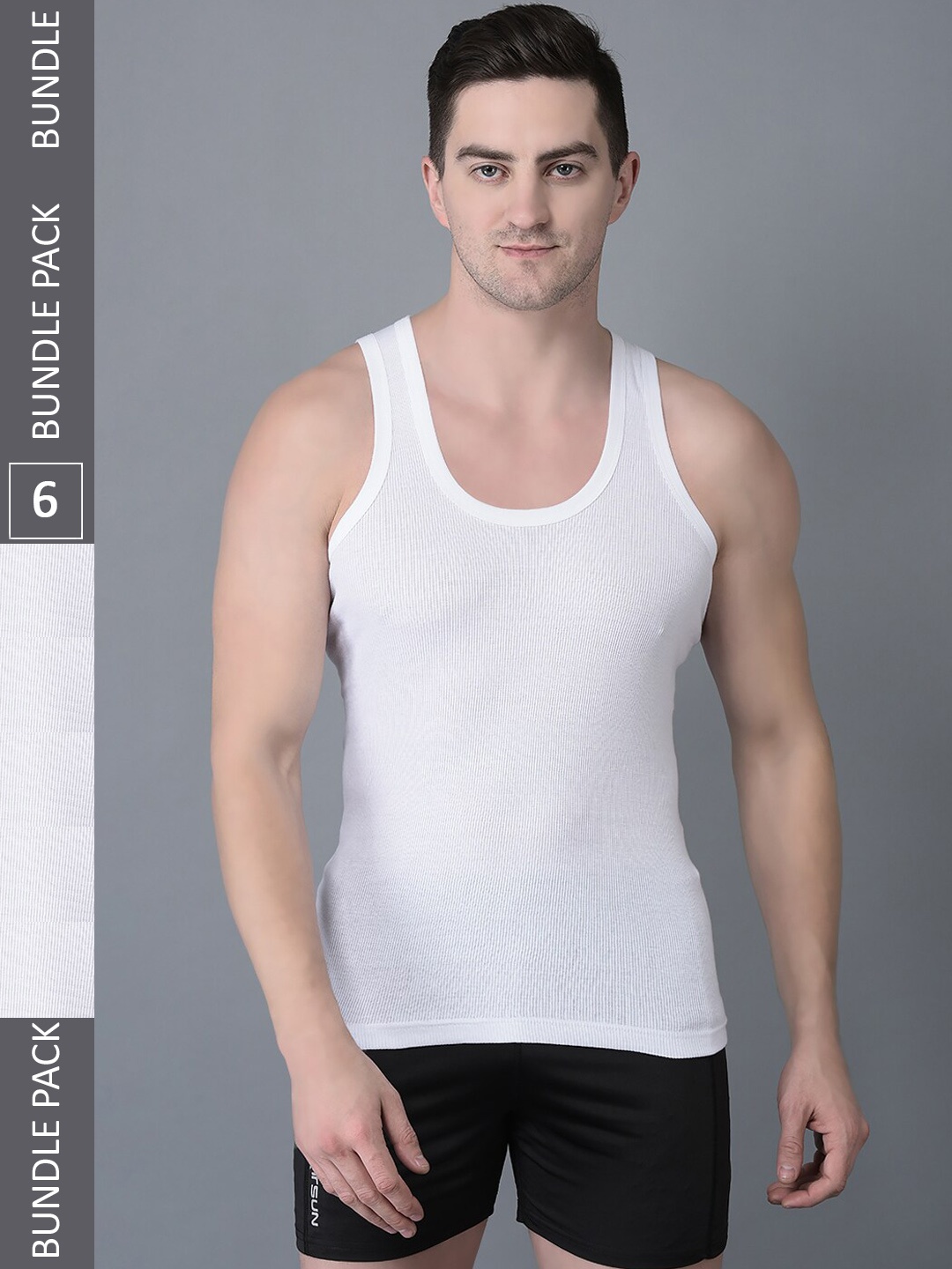 

Dollar Bigboss Men's Solid Pack of 6 Cotton Vest, White