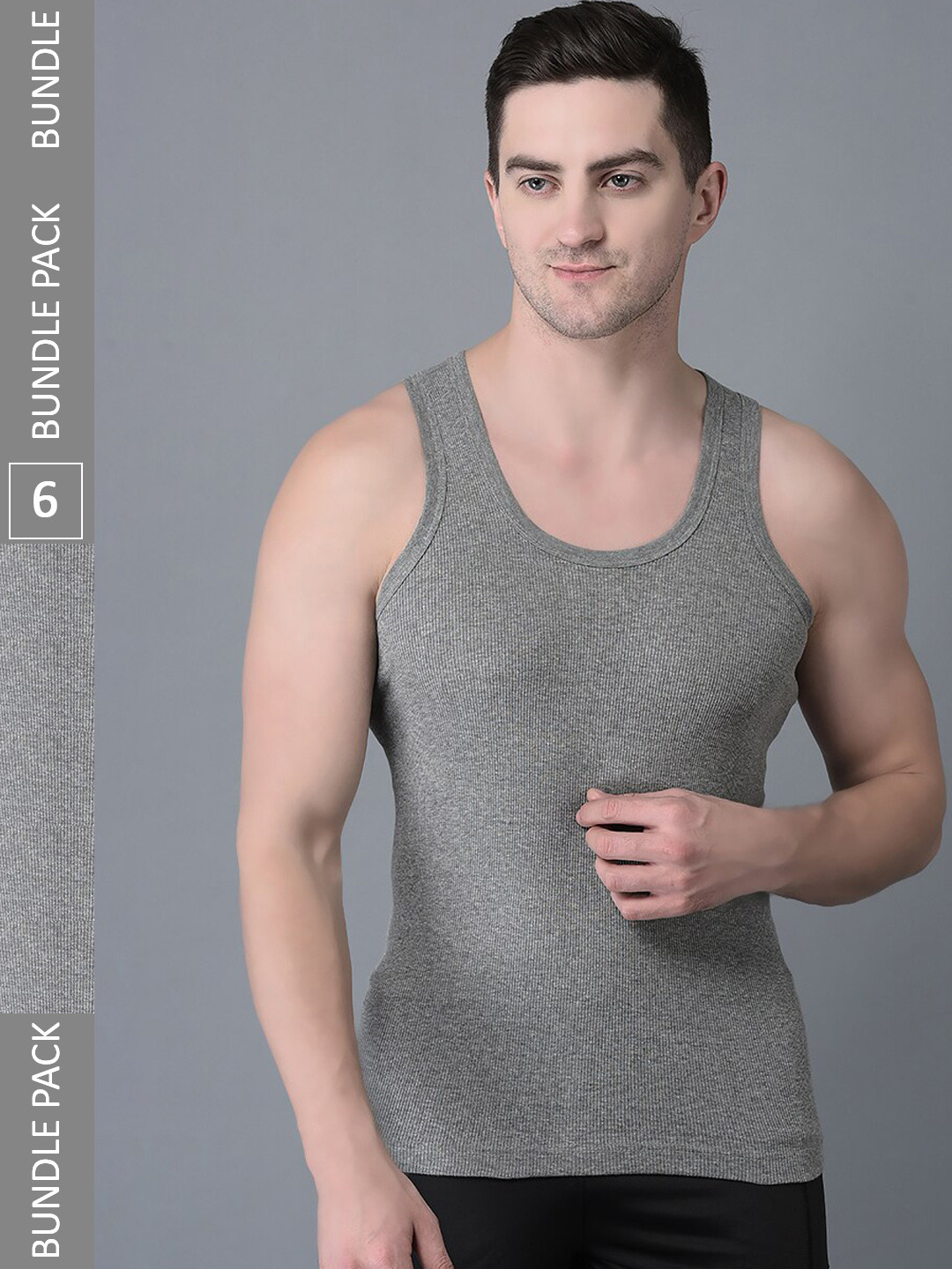 

Dollar Bigboss Men Solid Pack of 6 Cotton Vest, Grey