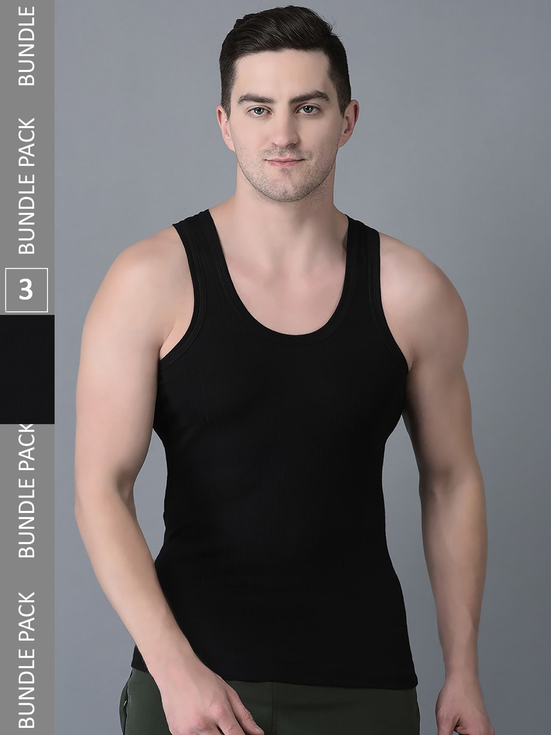 

Dollar Bigboss Pack of 3 Cotton Vest, Black