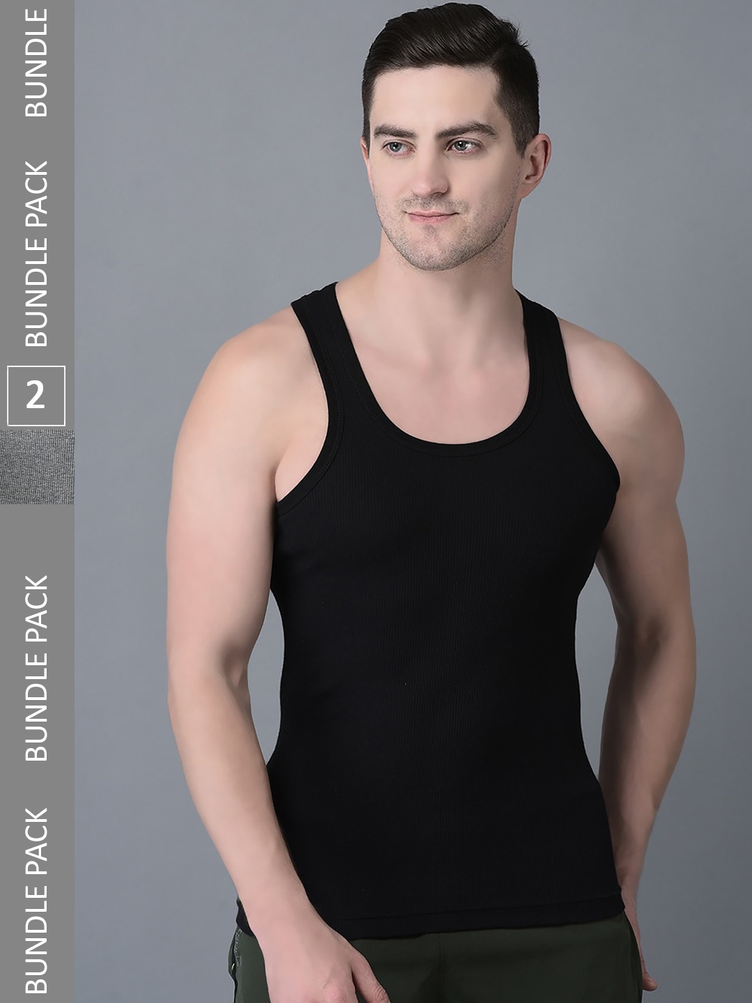

Dollar Bigboss Pack Of 2 Scoop Neck Cotton Basic Vest, Black