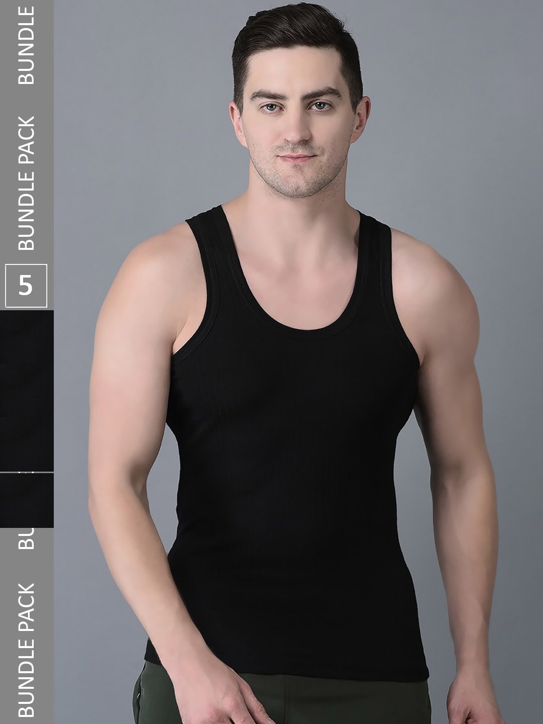 

Dollar Bigboss Men Solid Pack of 5 Cotton Vest, Black