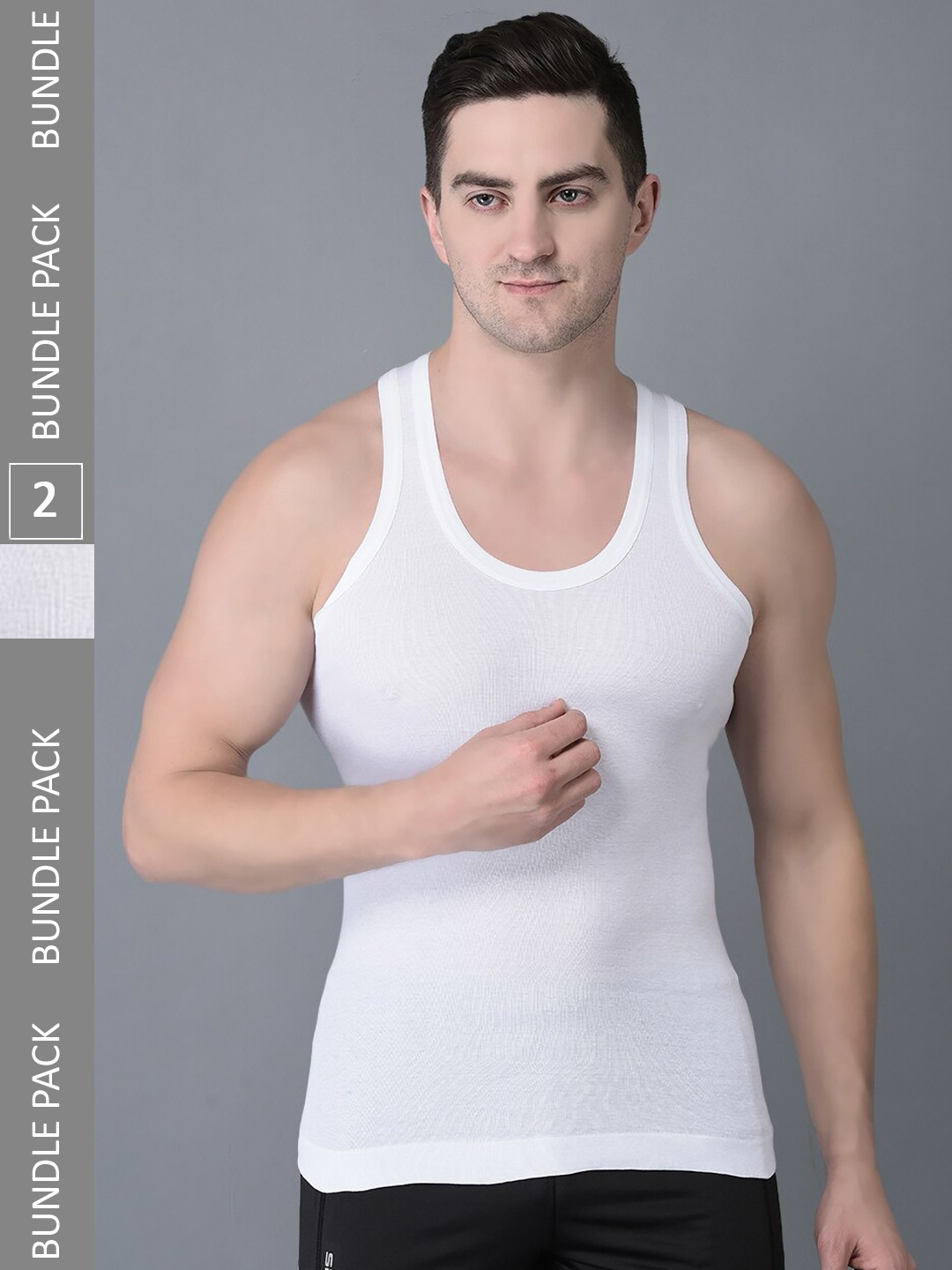 

Dollar Bigboss Pack Of 2 Scoop Neck Combed Cotton Basic Vest, White