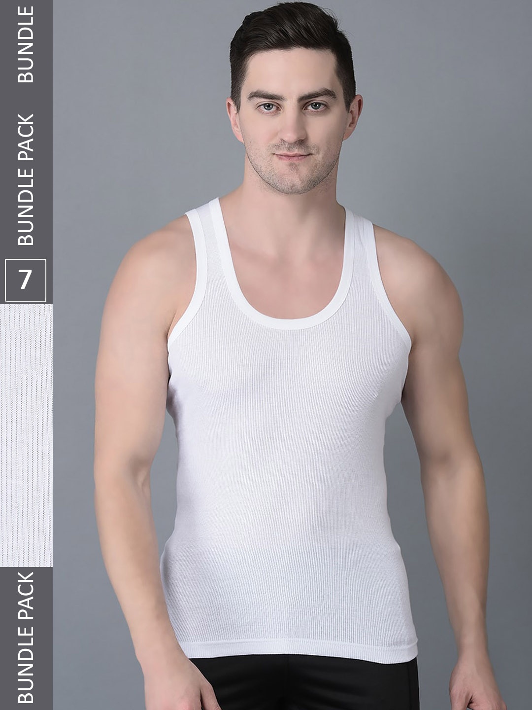 

Dollar Bigboss Men Solid Pack of 7 Cotton Vests MBVE-06-DRBY-WHT-PO7, White