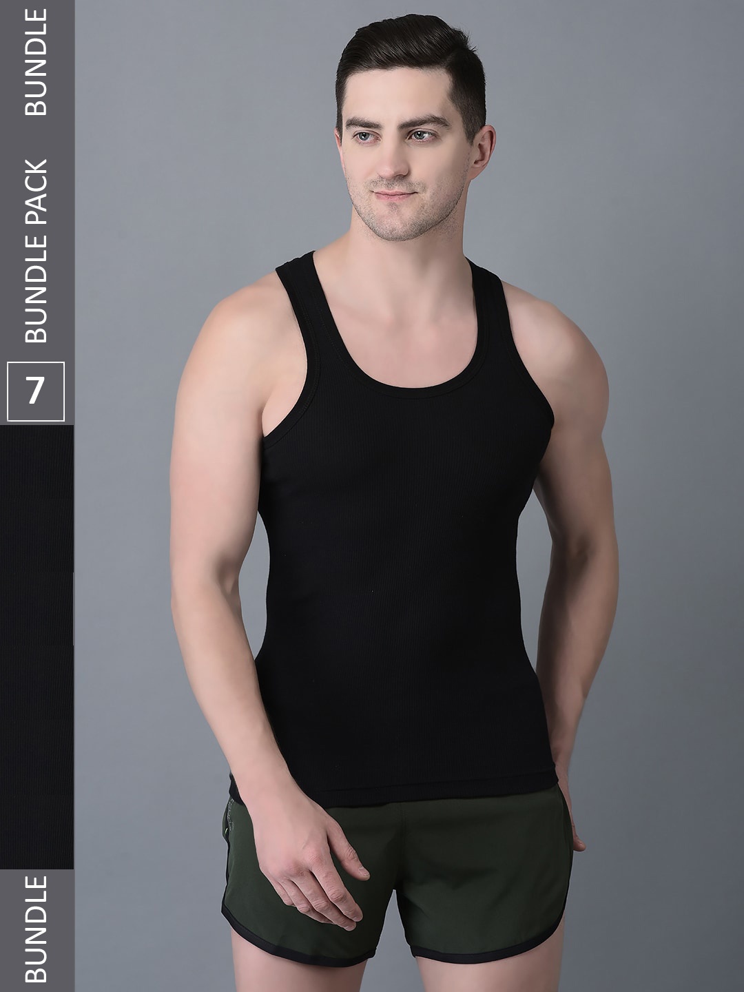 

Dollar Bigboss Men Solid Pack of 7 Cotton Vest MBVE-06-DRBY-BLK-PO7, Black
