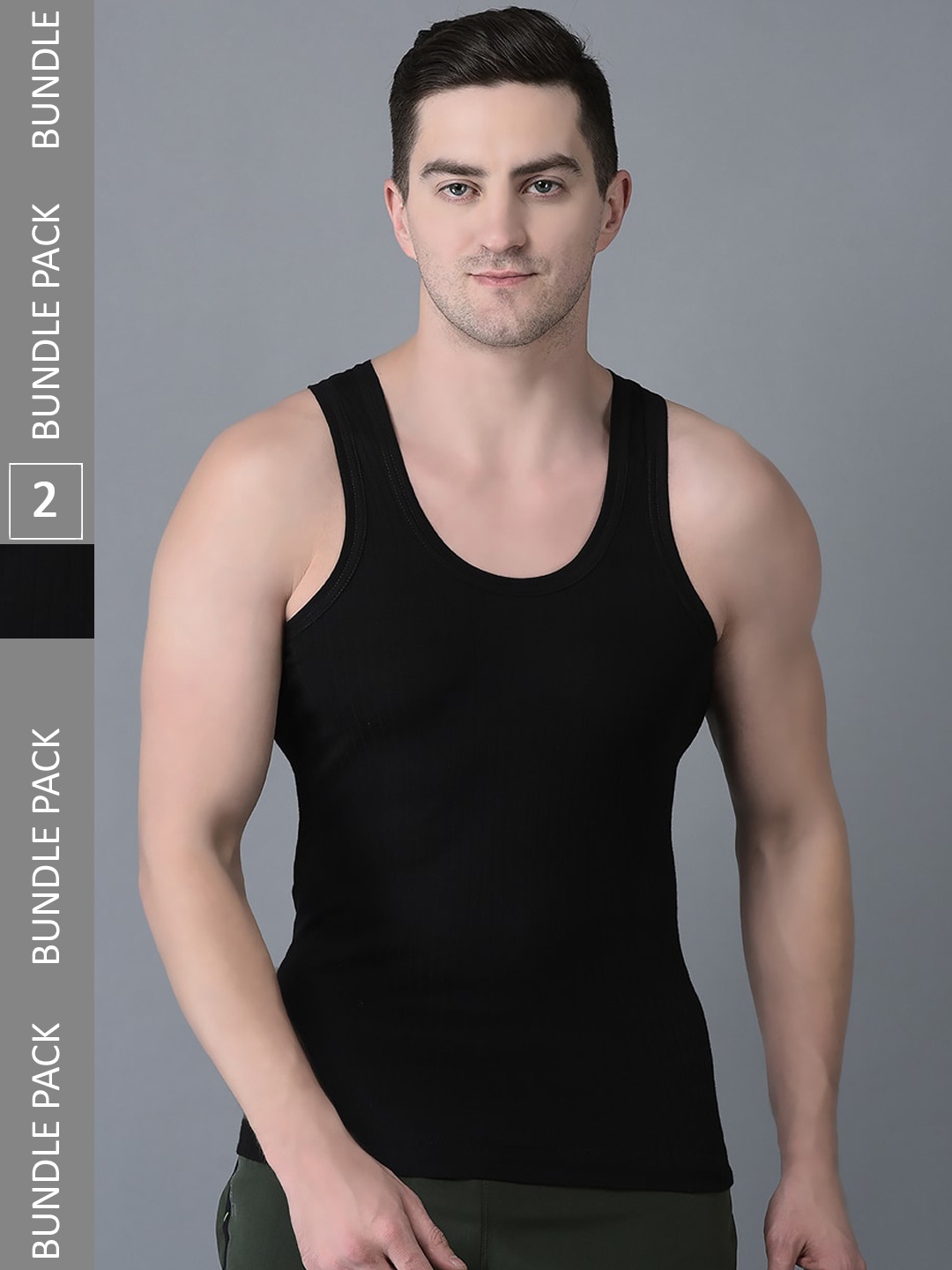 

Dollar Bigboss Pack Of 2 Scoop Neck Cotton Basic Vest, Black