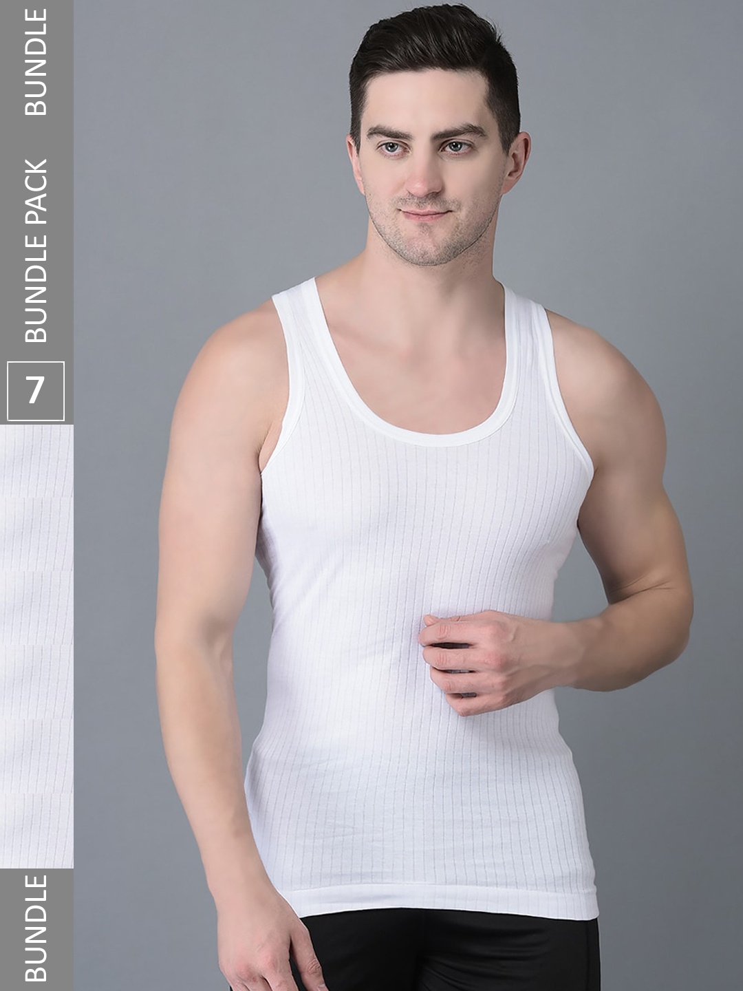 

Dollar Bigboss Men Solid Pack of 7 Cotton Vest MBVE-07-HTCH-WHT-PO7, White