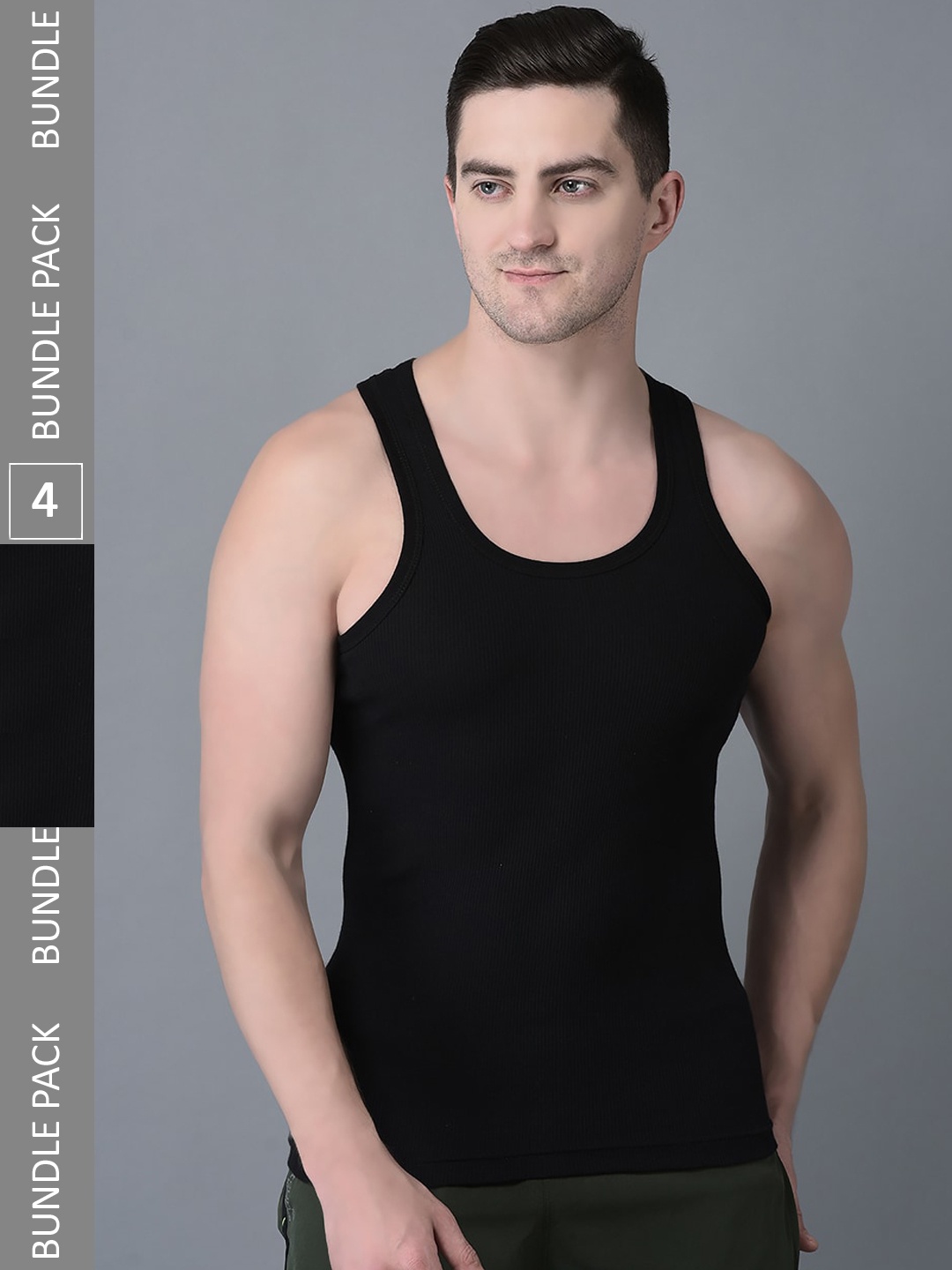 

Dollar Bigboss Pack Of 4 Scoop Neck Cotton Basic Vest, Black