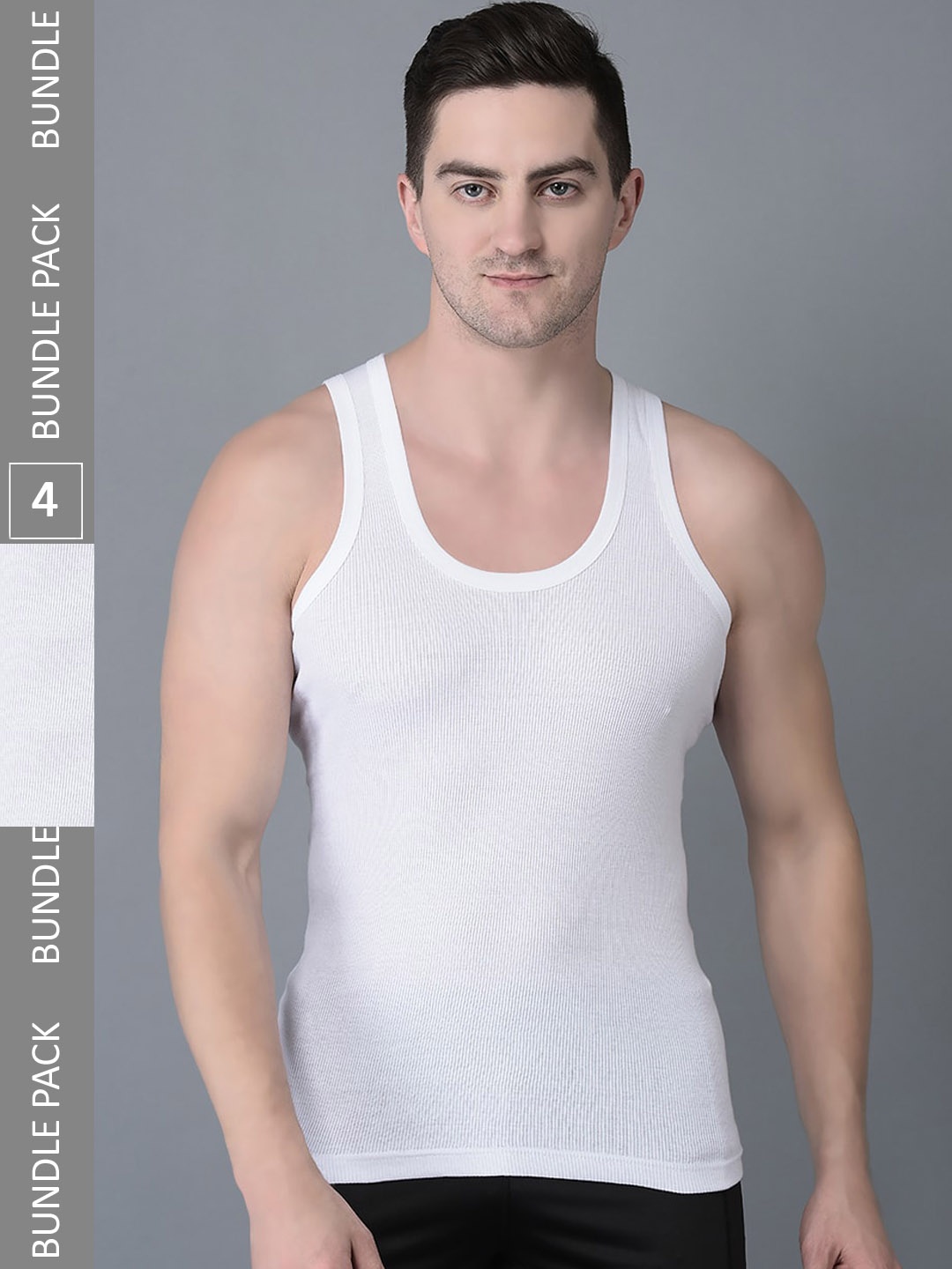 

Dollar Bigboss Men Solid Pack of 4 Cotton Vest MBVE-06-DRBY-WHT-PO4, White