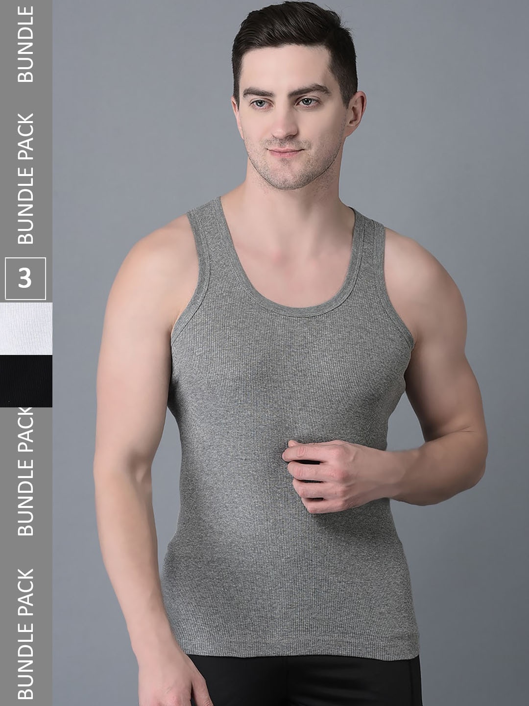 

Dollar Bigboss Pack Of 3 Scoop Neck Vests, Grey