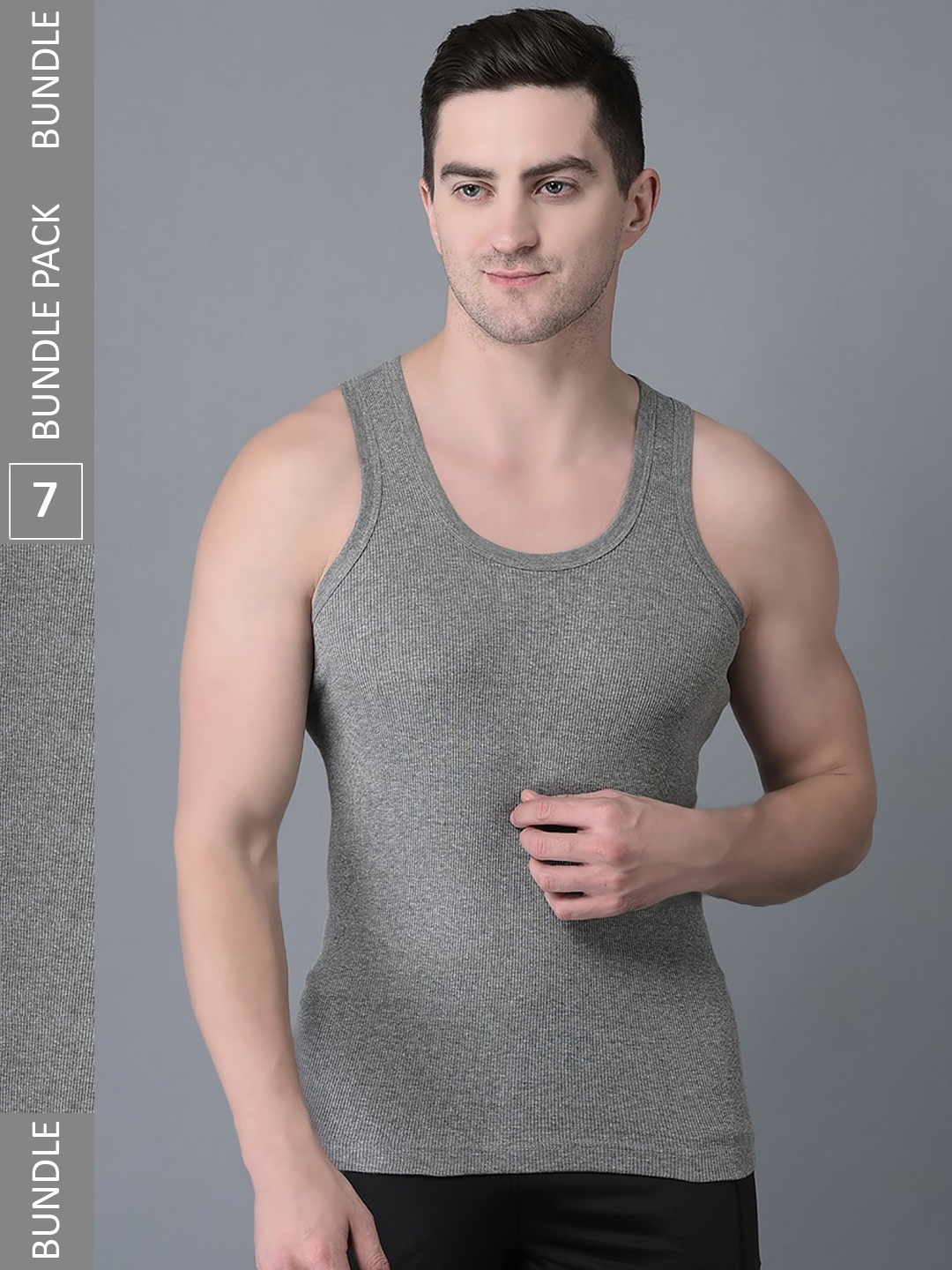 

Dollar Bigboss Pack Of 7 Scoop Neck Cotton Basic Vests, Grey