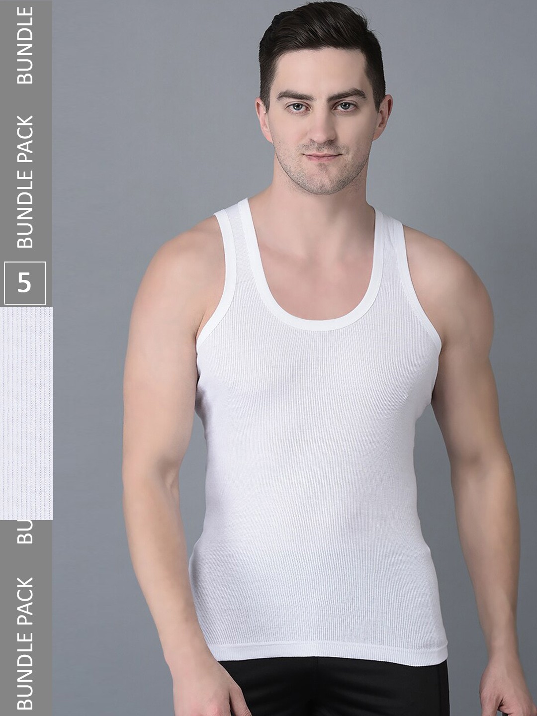 

Dollar Bigboss Men Solid Pack of 5 Cotton Vest, White