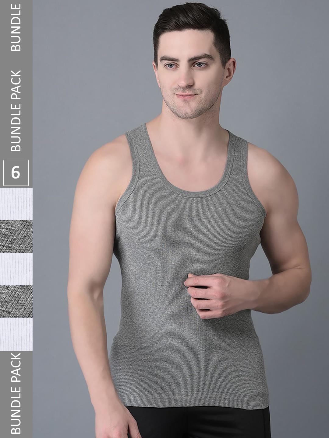 

Dollar Bigboss Men's Solid Pack of 6 Cotton Vest, Grey