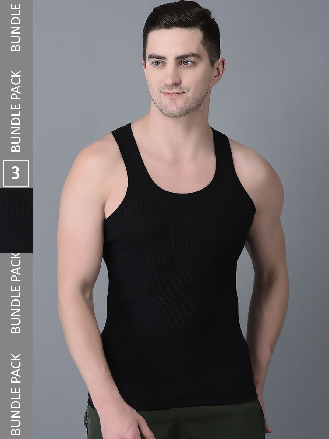 

Dollar Bigboss Men Solid Pack of 3 Cotton Vest, Black