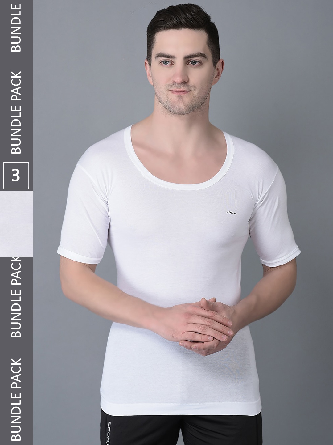 

Dollar Bigboss Men's Solid Pack of 3 Combed Cotton Shrinkless Vest MBVE-02-FNRNS-WHT-PO, White