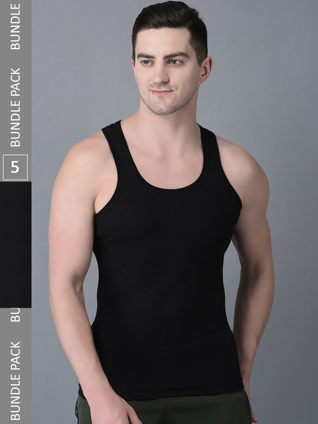 

Dollar Bigboss Men Solid Pack of 5 Cotton Vest, Black