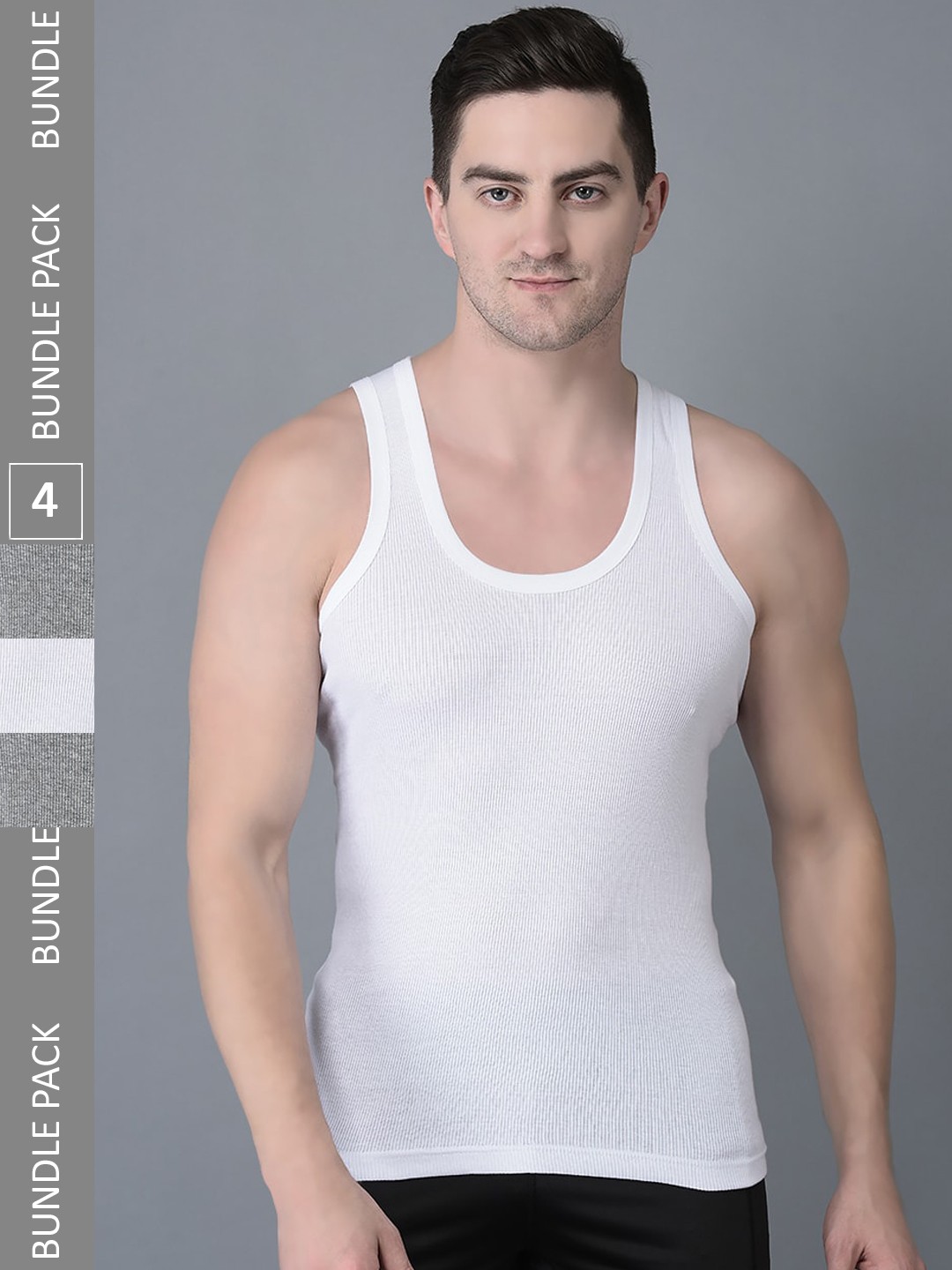 

Dollar Bigboss Men Solid Pack of 4 Cotton Vest, White