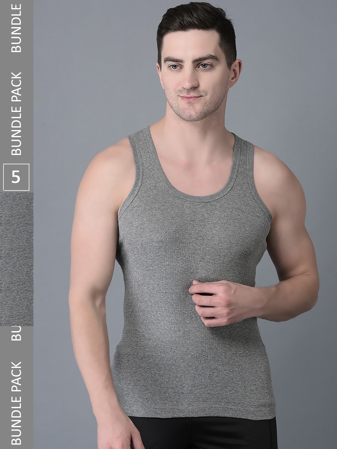 

Dollar Bigboss Pack Of 5 Scoop Neck Vests, Grey