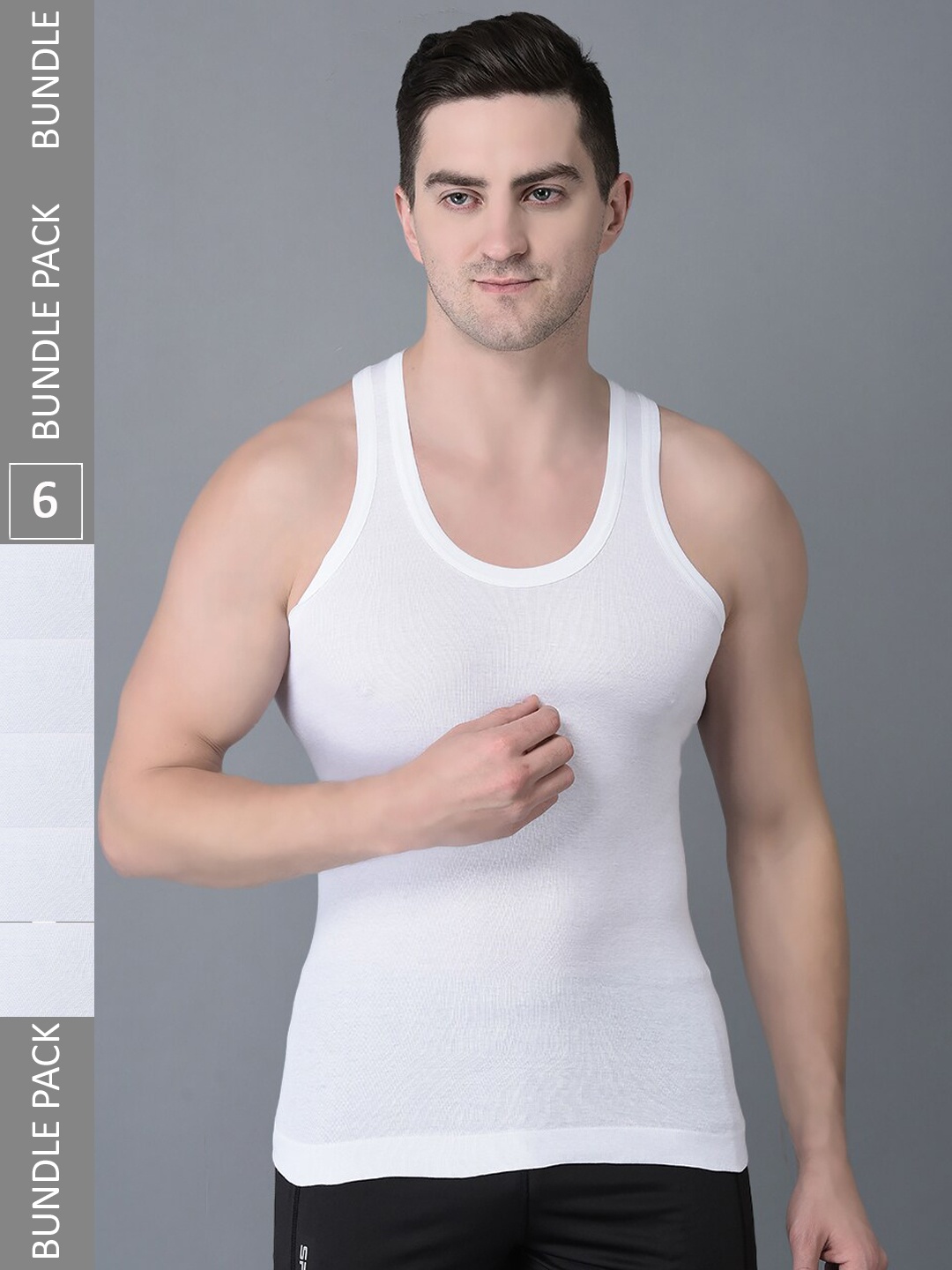 

Dollar Bigboss Men Solid Pack of 6 Combed Cotton Vest, White