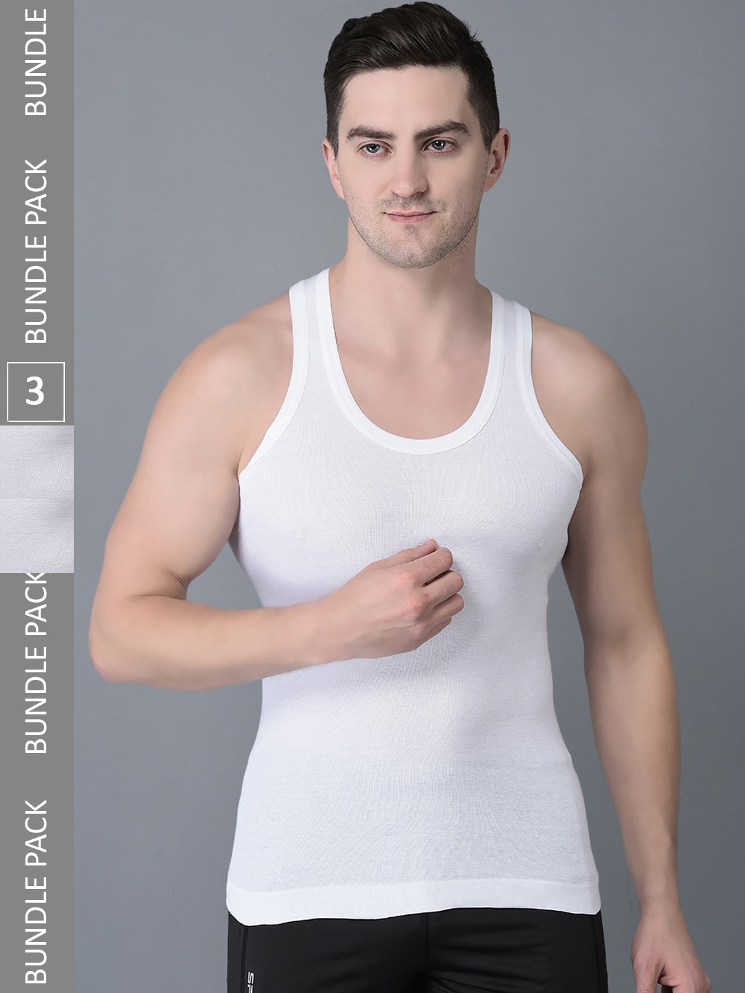 

Dollar Bigboss Men Solid Pack of 3 Combed Cotton Vest, White