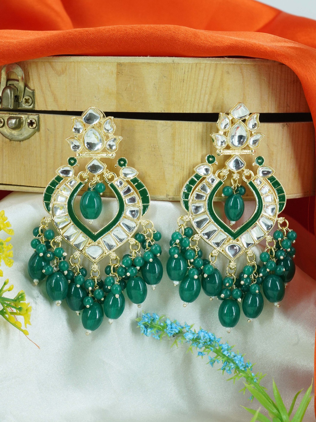 

GRIIHAM Gold Plated Contemporary Drop Earrings, Green