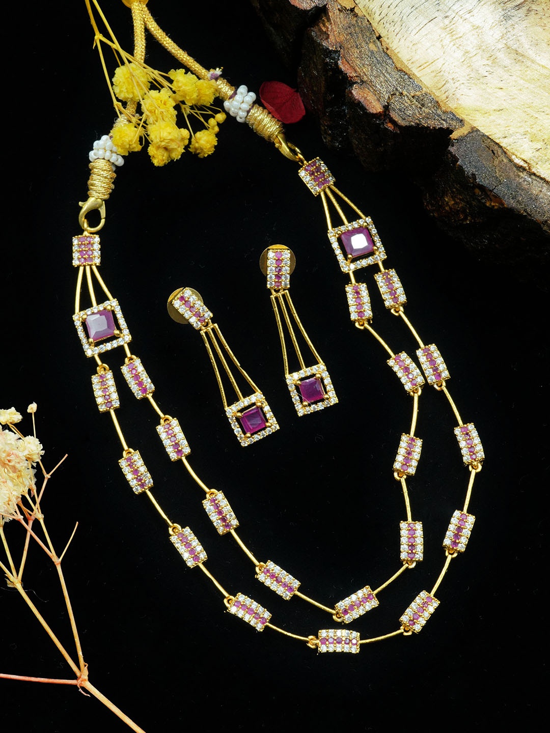 

GRIIHAM 23.5 KT Gold-Plated American Daimond-Studded Jewellery Set, Purple